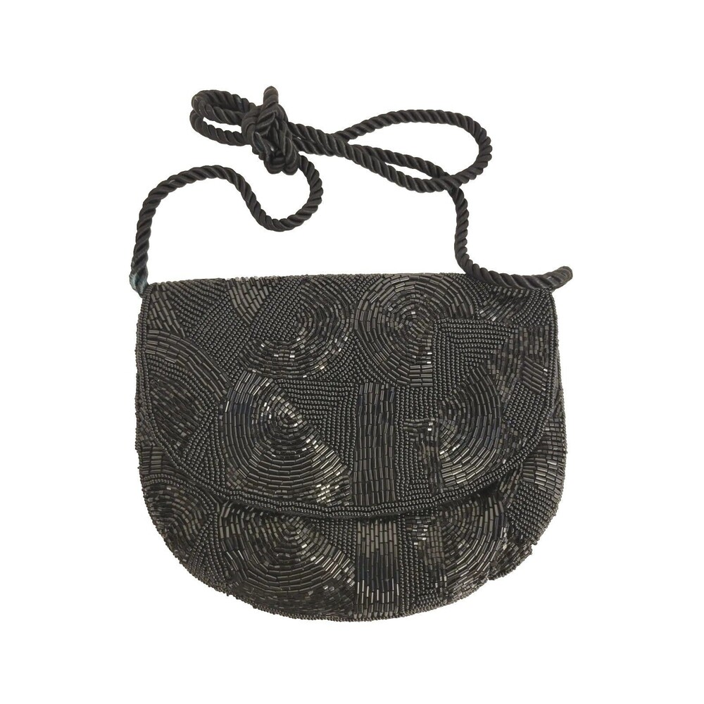 Beaded Convertible Clutch Bag Purse Black Shimmering Cocktail Evening Bling